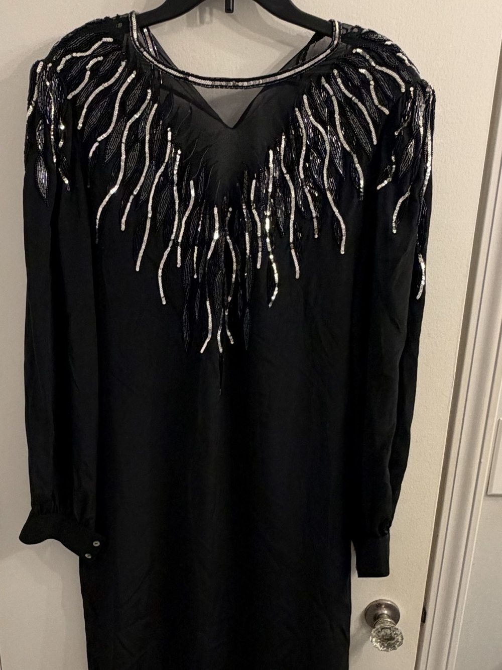 Vintage Arcenti Notte 100% Silk Black Beaded Sequin Evening Dress